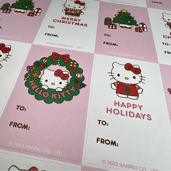Sanrio Hello Kitty Christmas Sticker Sheet - Holiday Present Gift Tags -200 Tags - Picture 9 of 9